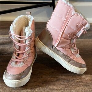 Pink and Brown Winter Boots with Faux Fur Lining